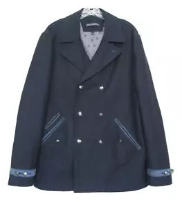 Abrigo John Varvatos Pea Doble Pecho Talla 52/42 EE. UU. Hombres Azul Marino Algodón - Imagen 1 de 7