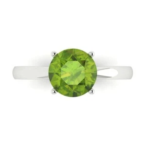 2 cttw Solitaire Natural Peridot Engagement Ring - 14K Solid Gold (White Gold) - Picture 1 of 11