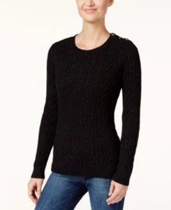 Charter Club Women's Embellished Cable Knit Crewneck Sweater Black Size M - Picture 1 of 2