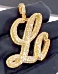 3ct Simulated Diamond CHRISTMAS GIFT 4 Mens 2 Initial Letter Pendant FREE GIFT - Picture 1 of 6