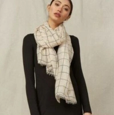 Rachel Pally Natural Grid Scarf Wrap in Black & Cream Plaid Check Print Light - Image 1 of 4