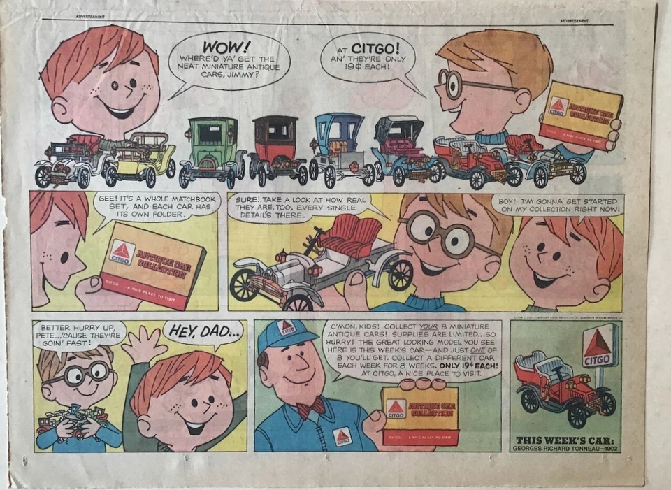 1968 newspaper ad for Citgo gas - Mini antique car, Georges Richard Tonneau 1902 - Image 1 of 1