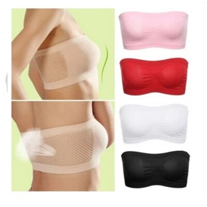 Women Plain Boob Tube Strapless Bandeau Elastic Stretch Bra Crop Top Underwear - Picture 1 of 15