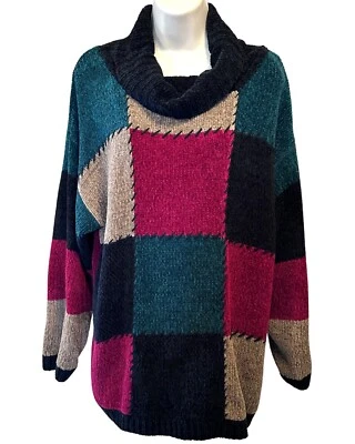 Dana Scott Women's Sweater Pullover Geometric Red Green Black Beige Size Large - Image 1 of 4
