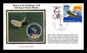 DR JIM STAMPS US COVER SPACE SHUTTLE CHALLENGER 51-B RETURN COLORANO SILK CACHET
