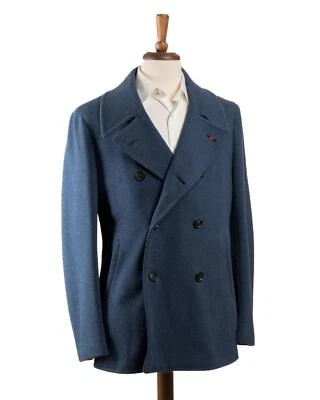 Isaia $4,950 NWT Blue Jersey 100% Wool Slim Soft Pea Coat (50 IT) 40 US M - Image 1 of 4
