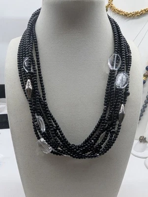 Silpada Sterling Silver Black Chalcedony Glass Beads Multi Strand Necklace 18-20 - Image 1 of 4