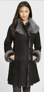Cappotto Spagna pelliccia di agnello shearling Toscana designer HiSO HIDE SOCIETY $2500 taglia 10 US - Foto 1 di 14