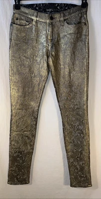 NWT 7 For All Mankind The Skinny Jacquard Gold & Black Pants Size 26 - Image 1 of 4