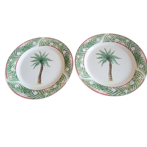 Oneida Christmas Palm Dinner Plates Palm Tree Sand Dollar Starfish Set of 2 - Picture 1 of 10