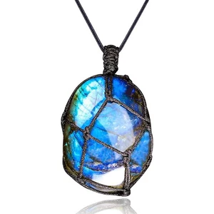 Natural Labradorite Stone Pendant Healing Crystal Charm Necklace Amulet Gift - Picture 1 of 5