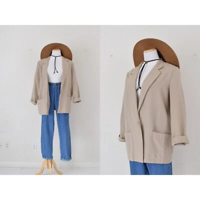 Vintage 90s  Beige Rayon Oversized Light Blazer | 14 P - Image 1 of 4