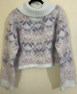 Women's Turtleneck Pullover Holiday Sweater - Wild Fable Pink/Purple Fair Large - Picture 1 of 7