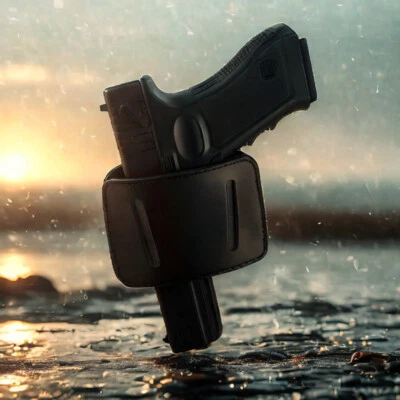 Tactical Leather Gun Holster Universal OWB Ambidextrous Belt Slide Gun Holster - Image 1 of 4