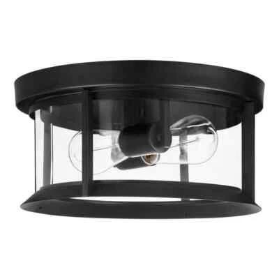 Hampton Bay Finley Point 2-Light Matte Black Outdoor Flush Mount Ceiling Light - Image 1 of 4