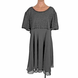 Laurence Kazer Black Beaded Evening Gown Glam Silk Dress Vintage 1980s Size 3X - Picture 1 of 10