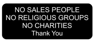 No Sales People Religious Groups Charities Thank You Sign Plaque Outdoor Rated - Foto 1 di 214