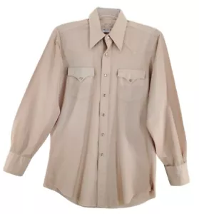 Vtg H Bar C Western Dress Shirt Mens 15.5 M Pearl Snap Brown Spear-Point 70s 80s - Picture 1 of 13