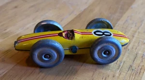Vintage-Tin Toy Racing Car-Double Sided-Yellow #8-Unbranded - Picture 1 of 5