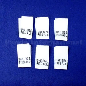 1000 Quality WOVEN SEWING LABELS "ONE SIZE FITS ALL" in White, Fast Shipping@USA - Picture 1 of 3
