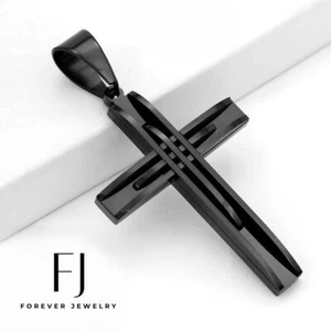 Men's Black Stainless-Steel 76mm CROSS Pendant*Box - Picture 1 of 3
