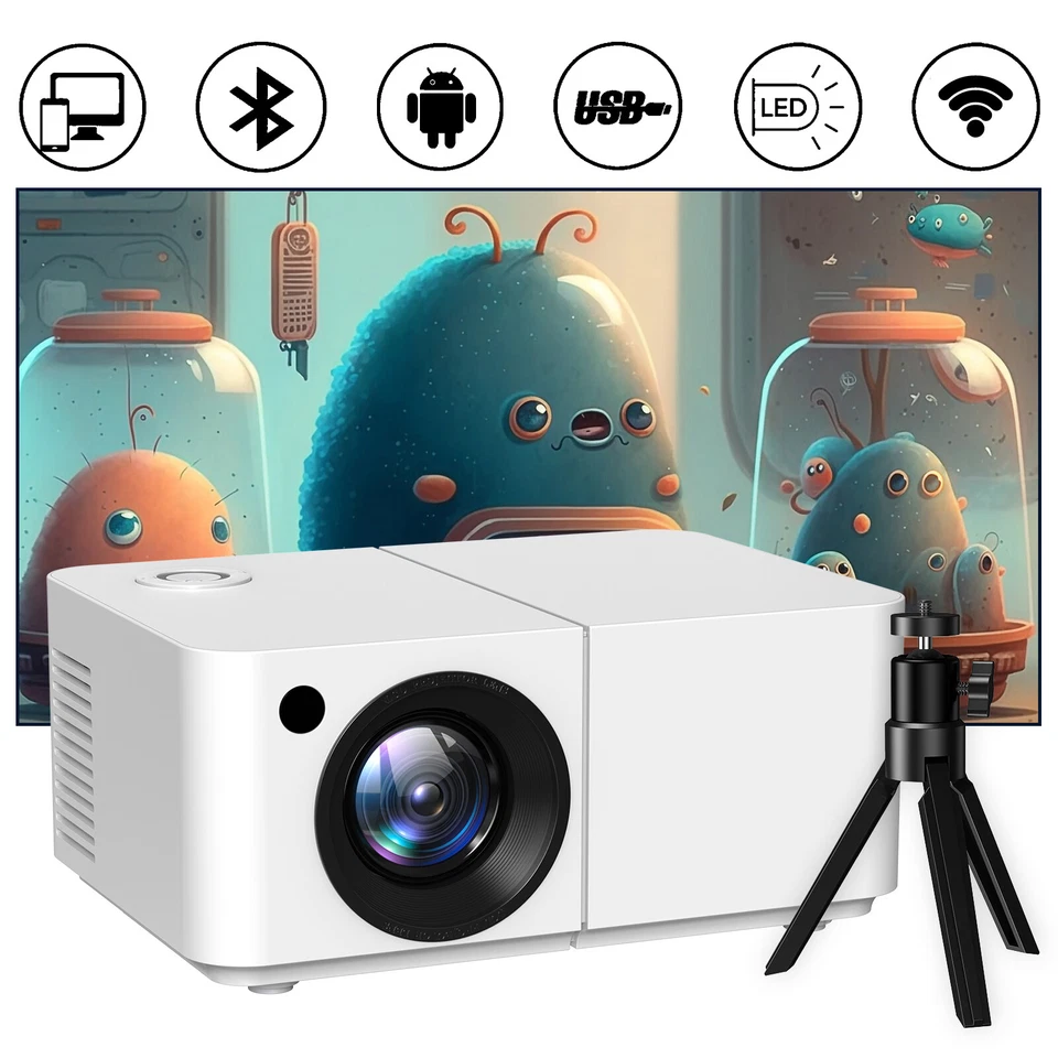 15000 Lumens 4K 1080P Projector 5G WiFi Bluetooth Mini LED Home Theater Cinema - Image 1 of 4