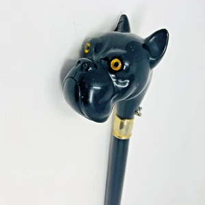 Vintage Shoehorn Black Boxer Bulldog Frenchie Gold Metal Ivory Acrylic Gold Eyes - Picture 1 of 16