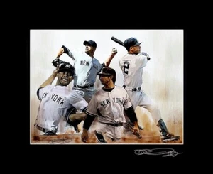 New York Yankees Core Four Jeter Rivera Posada Pettit Künstler signiert Lithographie - Bild 1 von 1