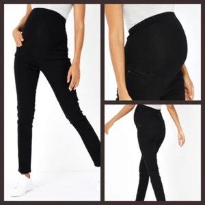 New Ex store Ladies Black Maternity Over Bump Skinny Fit Jeggings Size 8 - 24 - Picture 1 of 7