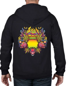 PSYCHEDELIC CANNABIS LEAF FULL ZIP HOODIE - Weed Bong Marijuana Spliff T-Shirt - Picture 1 of 1
