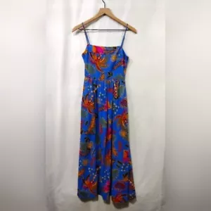 Rachel Zoe Linen Blend Floral Spaghetti Strap Square Neck Midi Dress Women's XS - Picture 1 of 8