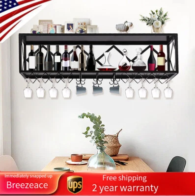 Soporte colgante montado en la pared de 120 cm y 2 niveles estante de metal para vino bar estante de almacenamiento para el hogar Foto 1 de 4