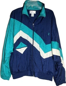 VTG Bill Blass Mens L Blue Teal Color Block Windbreaker Track Jacket 80s 90s - Picture 1 of 19
