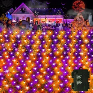 Orange and Purple Halloween Net String Lights - Battery w/Remote - 5FT x3.3FT - Picture 1 of 7