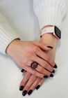 New Claire's Women's Girls Rings Size 7 Black Pink Peace Sign Simple Style