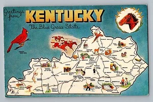 Grüße aus Kentucky KY Blue Grass State Karte Städte Vintage Postkarte 1950er - Bild 1 von 2