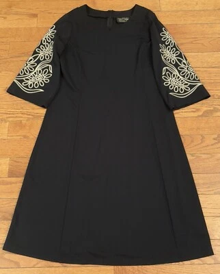Bob Mackie Size M Black Midi Dress With Gold Embroidery Soft And Flowy - Image 1 of 4