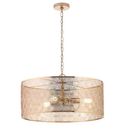 River of Goods Juliet 3-Light Gold Metal Drum-Shade Hanging Chandelier 20299 - Image 1 of 4