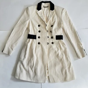 Diane von Furstenberg Ivory Beige Trench Coat Wool Cotton Leather Women Size: 4 - Picture 1 of 24