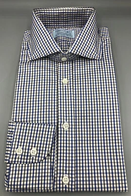 Camicia a quadri Hilditch & Key blu, grigia, bianca e nera, UK:16, EU:41, PREZZO AL PUBBLICO: £ 175!   - Immagine 1 di 4