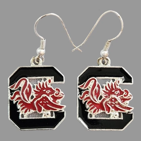 USC South Carolina Gamecocks Football Logo NCAA Silver Charm Dangle Earrings Cover