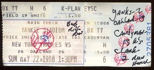 Baseball Ticket New York Yankees 1988 Oakland A's 5/22 - Picture 1 of 1