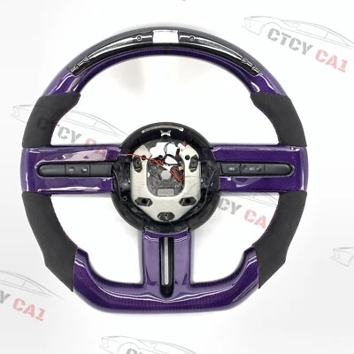 Volante de fibra de carbono personalizado para 2005-2009 Ford Mustang LED na parte superior - Imagem 1 de 4