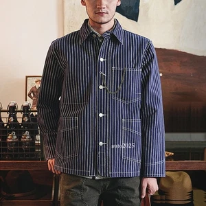 Men's Work Coat Railroad Stripe Jacket WABASH Coat Vintage Casual Coat OK4605 - Picture 1 of 13