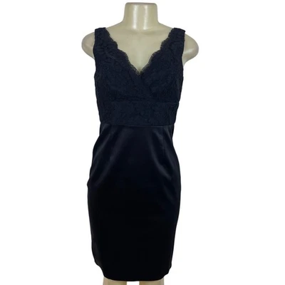 Jones New York 女式黑色蕾丝和缎面礼服鸡尾酒会服装 4 码-全新 — 第 1/4 张图片