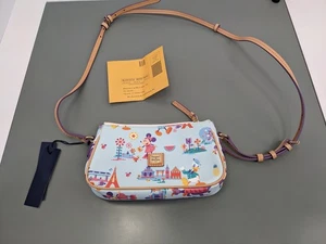 Disney Parks Dooney & Bourke Pouchette Crossbody Bag Epcot Flower Garden Lt Blue - Picture 1 of 10