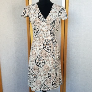 Tahari ASL Wrap Dress Short Sleeve Knee Length Stretch Knit Neutral Size 6 - Picture 1 of 11