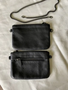 SABA Leather Double Pouch Shoulder Bag Gunmetal Detachable Strap Convertible - Picture 1 of 9