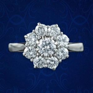 Vintage Diamond Daisy Cluster Ring 1.7ct Total - Picture 1 of 9