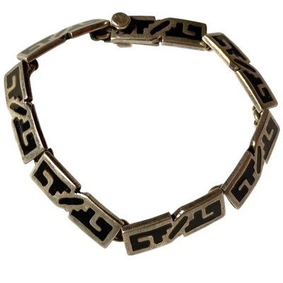 Unique Monteros Taxco Mexico Sterling Silver Black Onyx water Waves LinkBracelet - Image 1 of 4